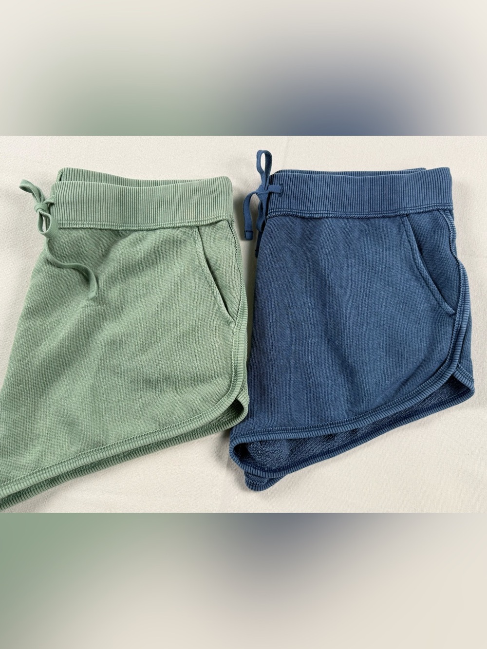 American Eagle Outfitters High-Waist Knit Shorts - Sage Green & Navy